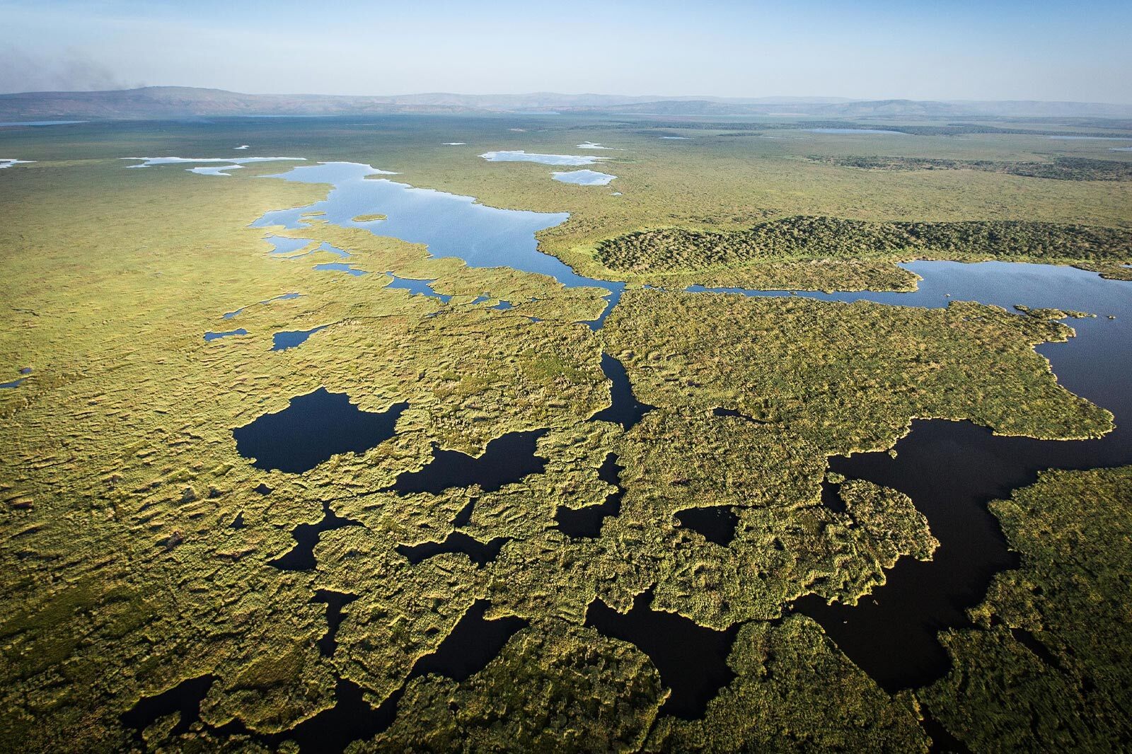 Aerial view of Akagera National Park's wetlands.